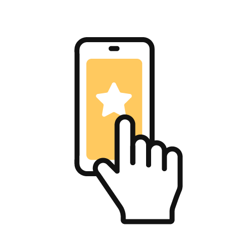 Line drawing of a finger clicking a star graphic on a phone