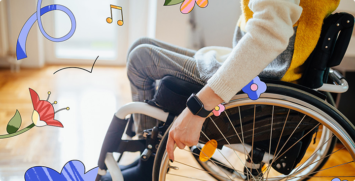 A close up of a wheelchair user manoeuvring around a home