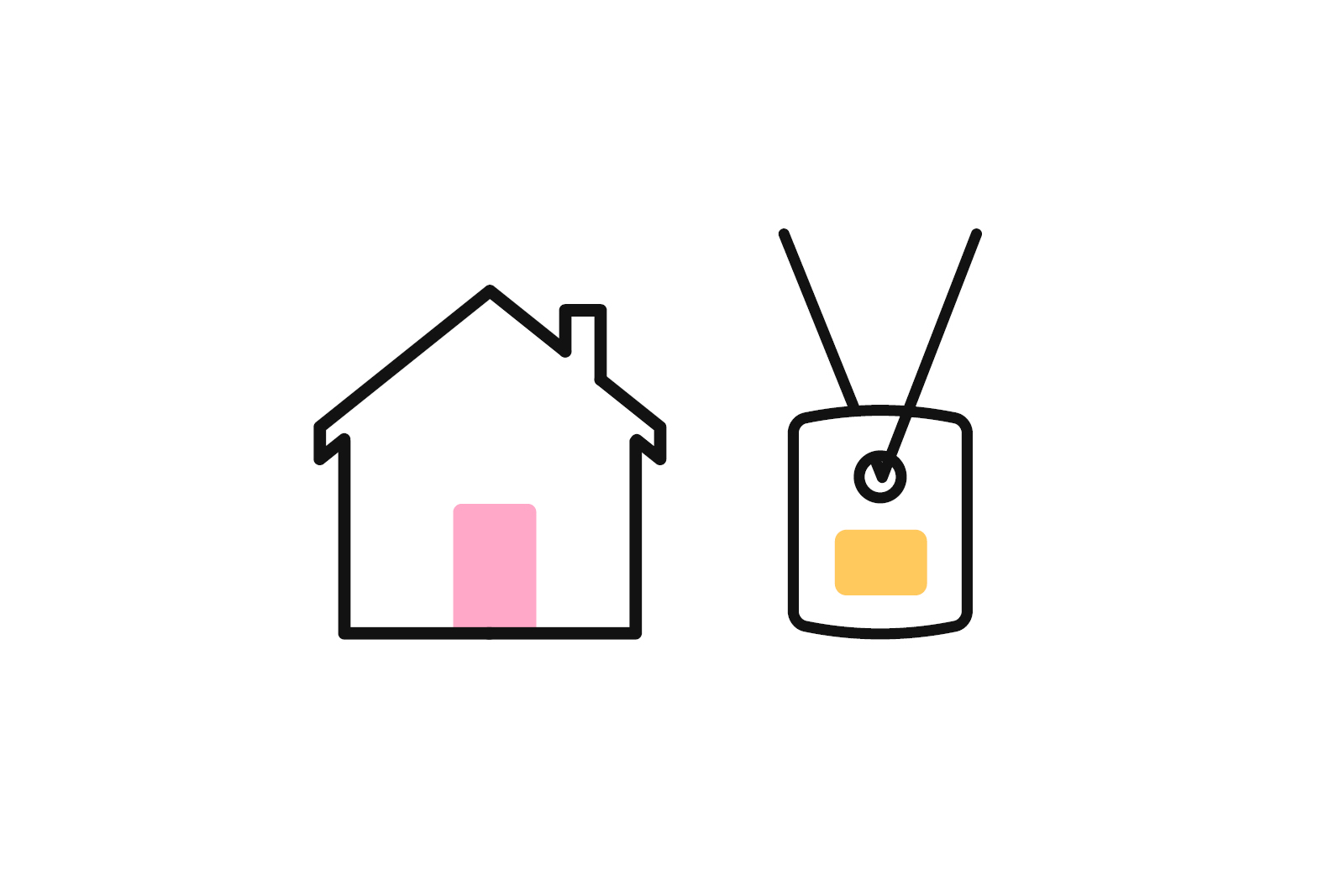 Home alarm system and wearable personal alarm pendant icon representing linked emergency monitoring services.
