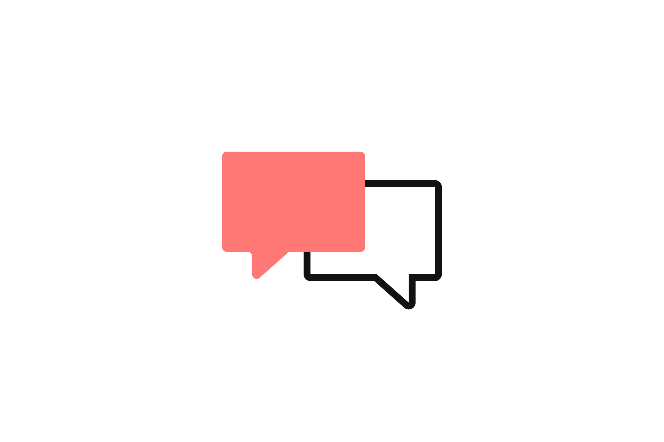 Two overlapping speech bubble icons representing communication, messaging and customer support features.
