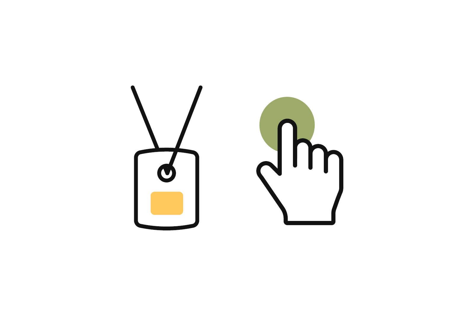 Personal alarm pendant and emergency call button icon representing quick access to assistance at home.
