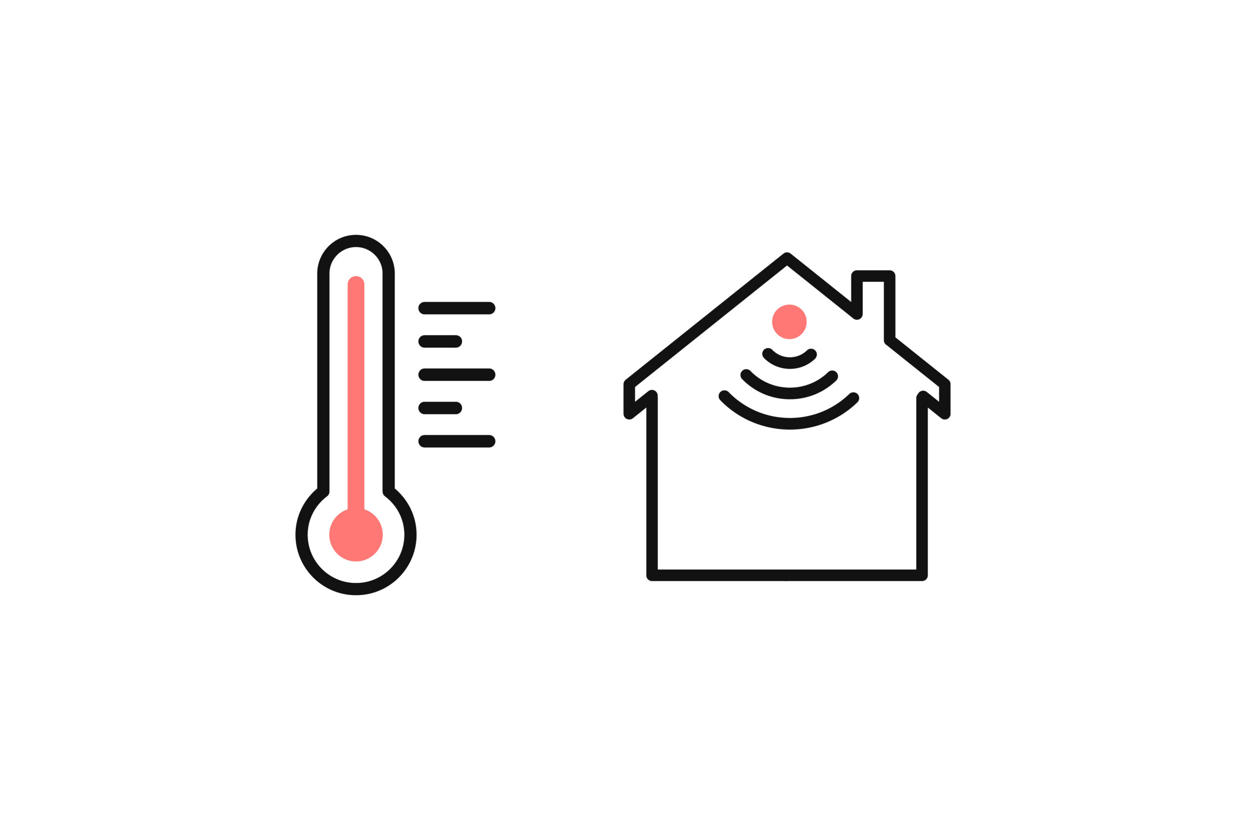 Temperature monitoring and in-home safety icon showing a thermometer and connected home alert system.